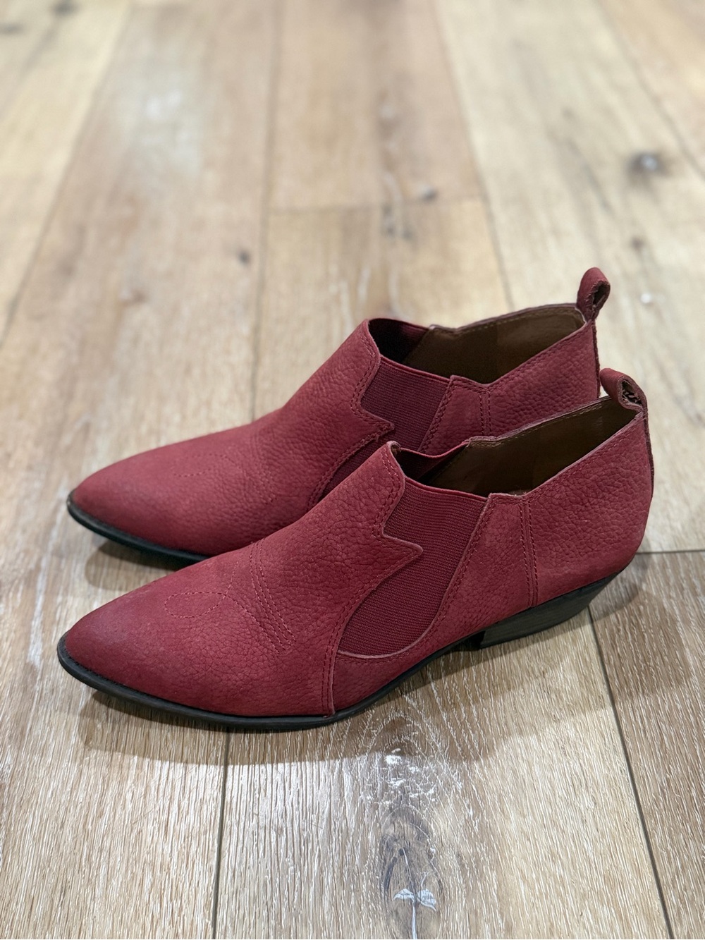 LUCKY BRAND Joelle Western Ankle Booties Leather Maroon Size 9.5